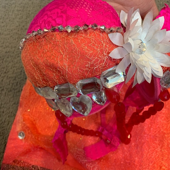 Orange & Pink Custom Rave Bra Costume set - Picture 5 of 7